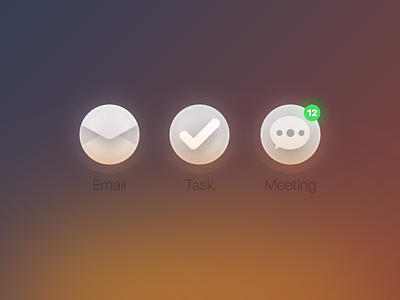 3 action icons for CRM app chat done email icon issue mail meeting schedule task ticket
