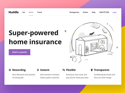Huddle Home Insurance Landing Page illustration ui