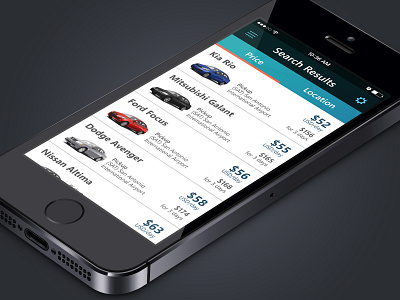 Rental Car App Results app design mobile ui