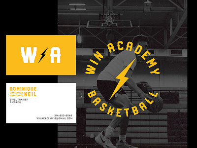 W.I.N. Academy Stationery basketball branding bussiness card fitness graphik gym icon design identity lighting bolt logo nike poster vector