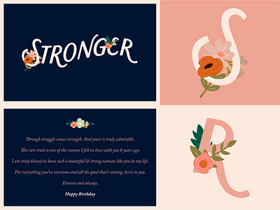 Stronger ( Birthday Card ) birthday birthday card branding card card design design floral floral design flower flowers icon design identity illustration logo logotype strong typography vector wordmark wordmark logo