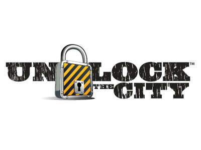 Unlock the City logo design race sports travel urban adventure