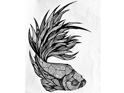 Fish animal blackwhite design fish ink pen stylized