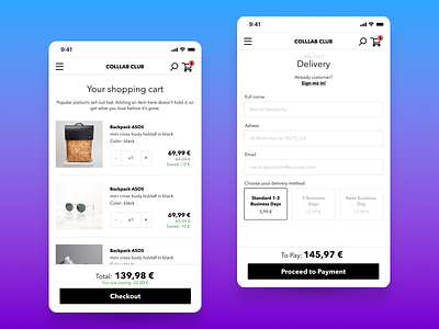 Colllab Club mobile payment funnel #1 checkout credit card dailyui ecommerce figma flat mobile payment ui ux validation vector