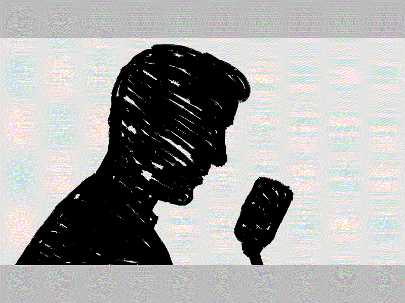 Disc Jockey Talking on Vintage Microphone Drawing 2D Animation 1080p 2d animation animated animation announcer announcing deejay disc jockey drawing hd high definition male man mic motion graphics radio announcer radio host silhouette talking vintage microphone