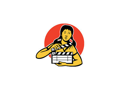 Asian Woman Movie Clapper Board Retro