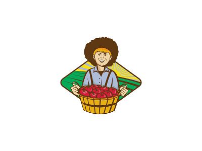 Boy Tomato Basket Harvest Retro basket boy crop farmer field fruit harvest male retro sunburst tomato vegetable