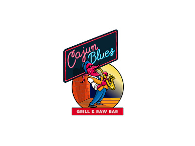 Cajun Blues cajun blues crayfish logo design saxophone