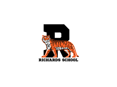 Richards School Logo Proposal full mascot side tiger walking