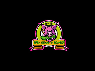 The Pork n Pickle artwork biting design graphics hog illustration logo mascot pickle pig retro wild boar wild pig