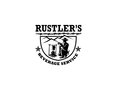 Rustler's Beverage Service artwork campfire coffee cowboy design graphics illustration logo retro rustler