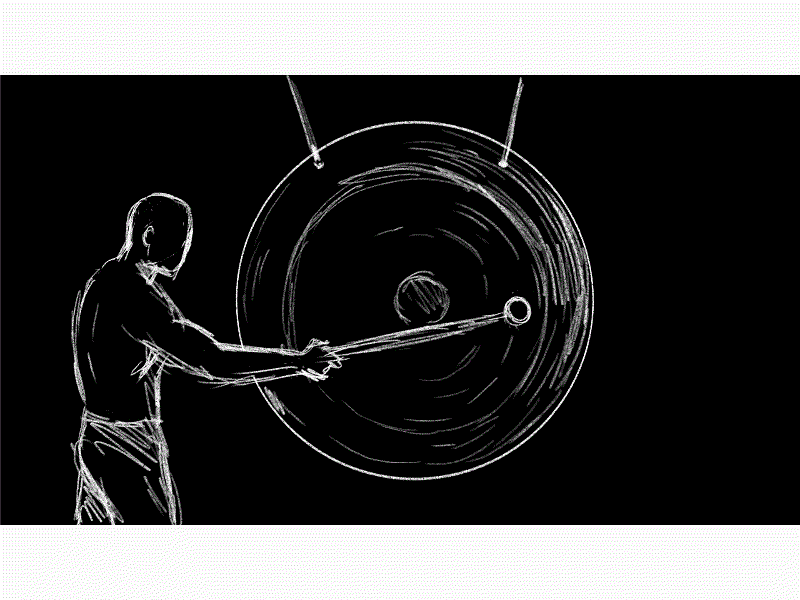 Man Hitting Gong Drawing 2D Animation 1080p 24 fps 2d animation animated animation bronze chinese gong circular metal disc flat gong hd high definition hitting male mallet motion motion graphics muscular musical percussion instrument sequence