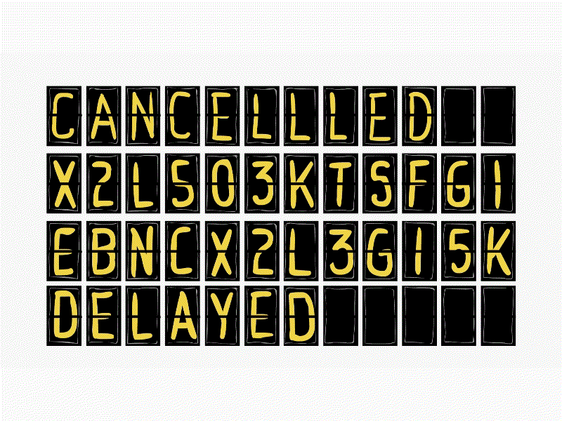 Cancelled and Delayed Departure Sign Drawing 2D Animation 2d animation airport departure sign animation arrival billboard board cancelled delayed departures destination flight gate information journey schedule signage timetable transport travel vacation