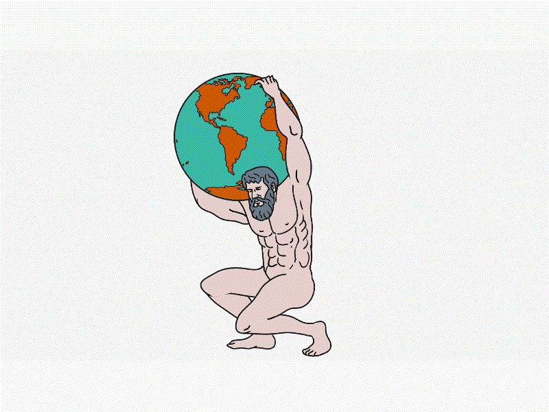 Greek God Atlas Carrying Celestial Sphere Drawing 2D Animation 2d animation animation atlas beard bearded celestial sphere earth facial hair globe god greek greek god greek mythology hero legend muscular planet spinning world world map