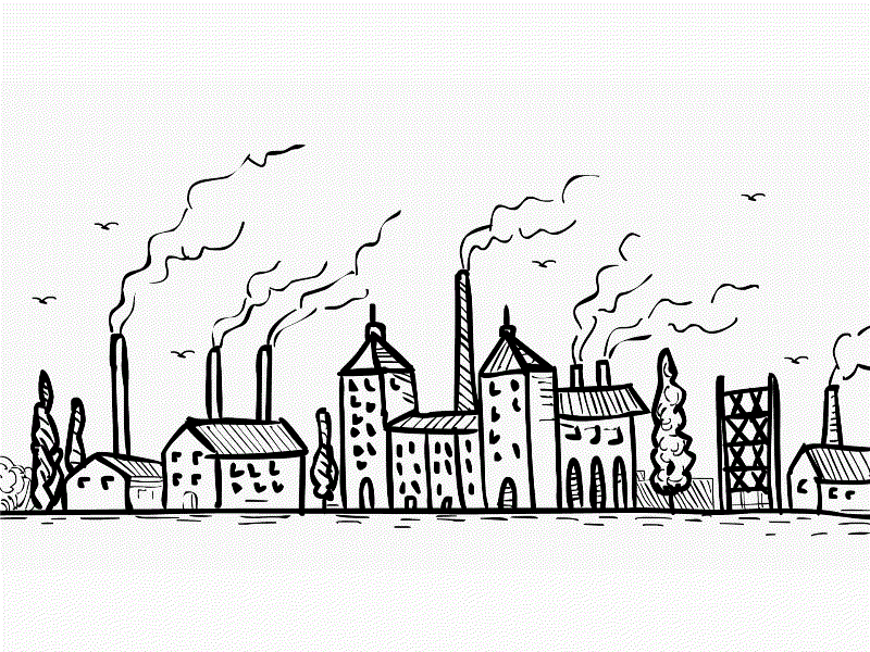 Industrial Revolution Landscape Drawing 2D Animation 2d animation air pollution animation chimney drawing environmental exhaust global warming industrial industrial revolution industry landscape machinery manufacturing pipe pollute pollution retro smoke smokestack