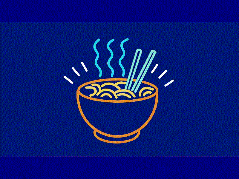 Hot Noodle Bowl Neon Sign 2D Animation 2d animation animation asian bowl chinese chop sticks chopsticks cuisine delicious dinner food hot japanese korean lunch meal neon noodle soup stick