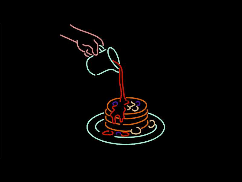Maple Syrup Pouring on Pancake Neon Sign 2D Animation by Retro Vectors