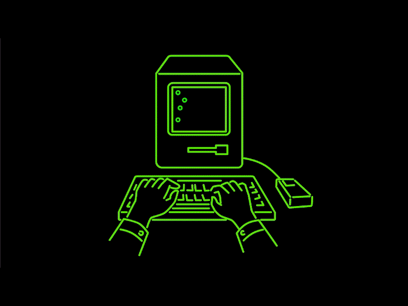 Hand Typing Classic Computer Neon Sign 2D Animation 1980 2d animation animation classic computer computing desktop digital electronic floppy hand keyboard machine monitor mouse neon screen technology typing vintage computer