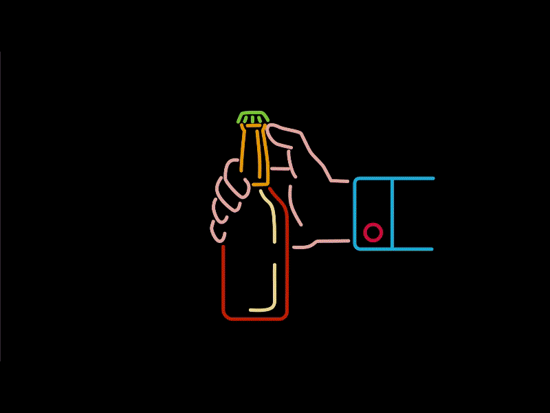 hand opening beer NEON BS HD ANIM 2d animation alcohol ale animation beer beverage blue bottle bottle cap cap circle drink flicking hand male man neon open opening whip off