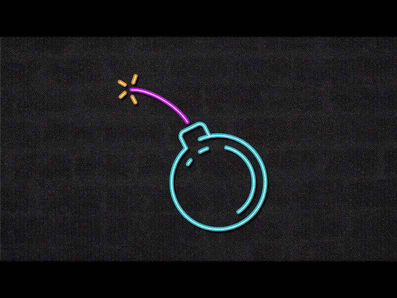 Round Bomb Exploding Neon Sign 2D Animation 2d animation animation ball blast bomb boom burning detonation explode exploding explosion explosive fire fuse lit neon round bomb spark sphere terrorism