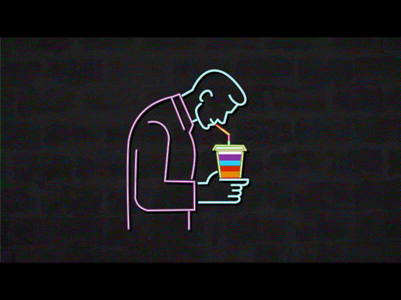 Man Sipping Rainbow Juice Neon Sign 2D Animation