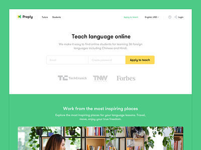 Landing page for online tutors