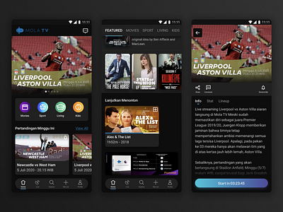 Streaming App - Mola TV dark mobile app mobile design mobile ui streaming app ui uidesign uiux