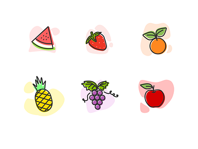 Fruits apple flat fruits fruits icon grape icon illustration inkscape lineart orange outline outline flat illustration outline illustration pineapple softcolor strawberry watermelon