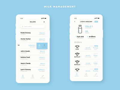 Milk Management App app blue buffalo cow icons list manage milk simple sleek white
