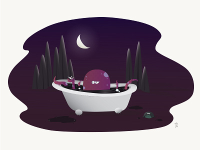 Billy and the Bullfrog bathtub illustration night squid