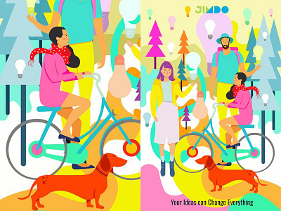 Ideas People bicycle dog forest friends illustration people