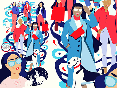 Stylish Girls characters composition dogs friends girls illustraion people people illustration scene