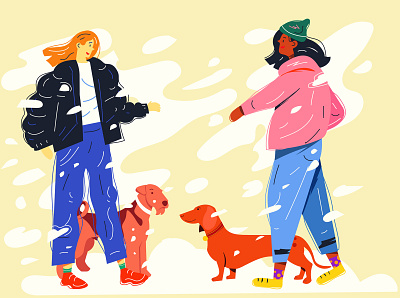 Snowy Meeting characters composition diversity dog friends illustration people people illustration women