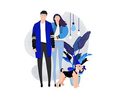 Blue Couple blue dog people people illustration