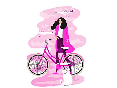 Girl with bike and airplanes airplanes bike girl pink