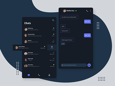 Direct Message - Daily UI 013 (V2) 2d chat chat app daily ui dailyui 013 dailyuichallenge dark mode dark theme dark ui design mobile design mobile ui
