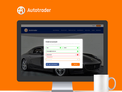 Create an account UI design app autotrader branding car design facebook icon illustration thirtyui ui ux vector web