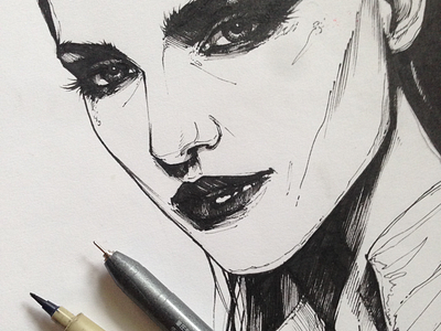 Sasha Luss sketch black drawing fashion girl illustration ink model portrait sketch
