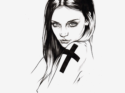 Saint art beauty cross drawing erotic illustration pencil portrait saint sketch