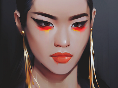 Asian art asian beauty cg digital fashion girl illustration jewelry makeup model painting