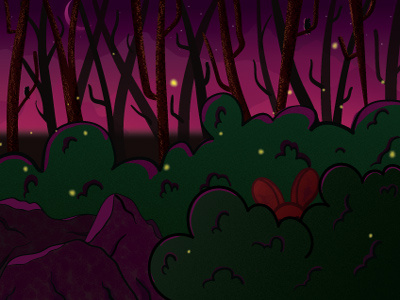 Foresty Night cartoon childrens illustration illustration landscape nature nightsky owls rocks scatterbrushes shading texture trees vectorart