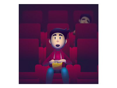 Excited alone character cinema design exam flat gradients illustration vector vignette