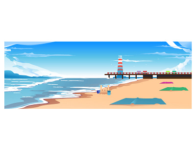 lonely beach adobe cartoon design flat gradients illustration illustrator landscape simple vector