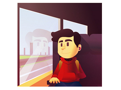 Evening alone bus character design flat gradients illustration travel vector