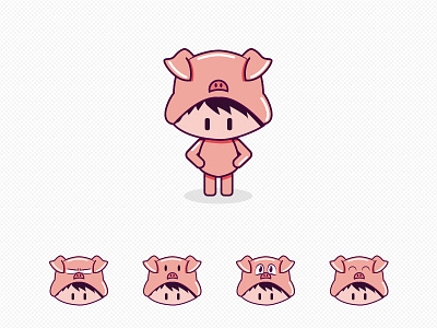 Pig Boy boy character clean cute expressions mascot pig