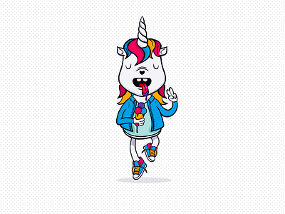 Unicorn with Icecream character colorful cool icecream illustration mascot rainbow teenage unicorn vector