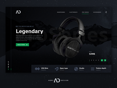 Web design concept for a music electronics manufacturer (dark) concept design electronics graphic design headphone headphones minimal ui uidesign ux uxdesign webdesign webdesigner webdevelopment website