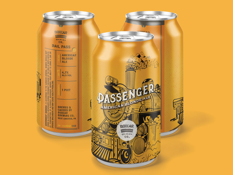 Boxcar Brewing Co: Passenger vintage train railroad packaging label branding boxcar beer label beer can beer