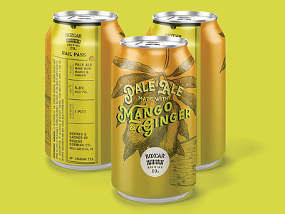 Boxcar Brewing Co: Mango Ginger beer beer can beer label boxcar branding label mango packaging railroad train vintage