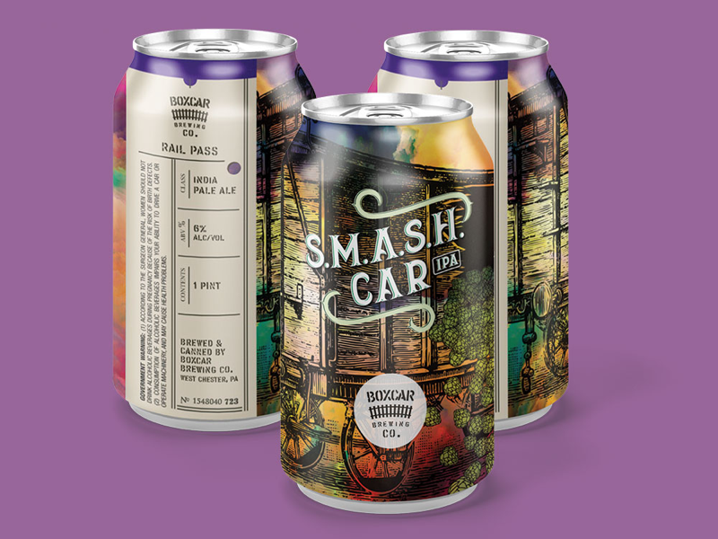 Boxcar Brewing Co: S.M.A.S.H. Car vintage train railroad packaging label branding boxcar beer label beer can beer